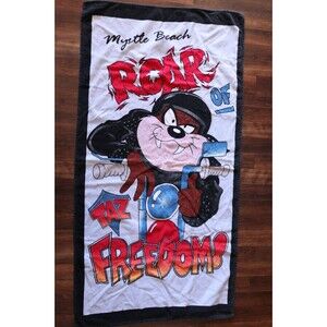 Vintage Myrtle Beach Taz Devil Motorcycle Beach Towel 52x27 Looney Tunes